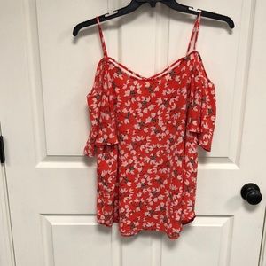 XL cold shoulder floral print blouse